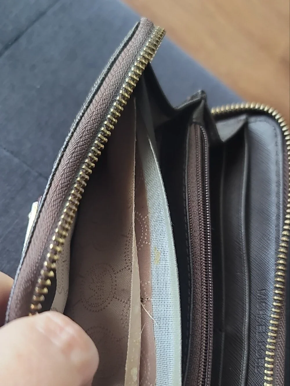 Michael Kors Black Logo Zip-Around Wallet with Gold Plaque